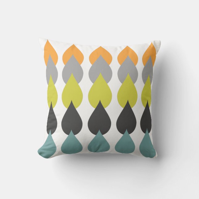 Almofada Aqua amarelo Chartreuse alaranjado retro (Frente)