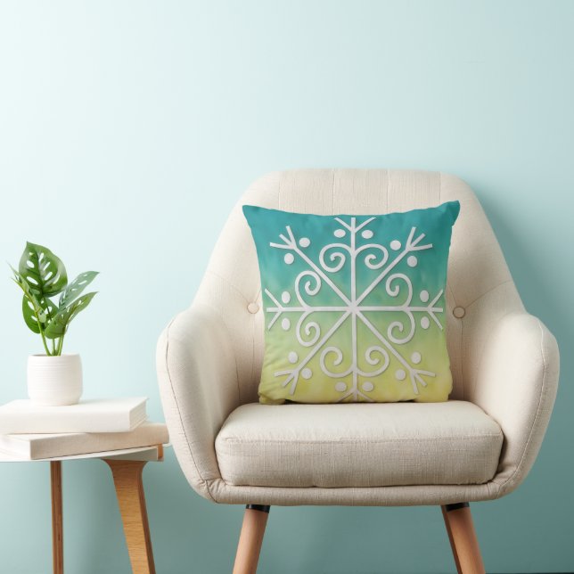 Almofada Aqua and Gold Ombre Snowflake Art Pillow (Cadeira)