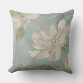 Almofada Aqua Azul Bege Creme Floral Abstrato