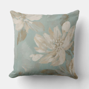 Almofada Aqua Azul Bege Creme Floral Abstrato