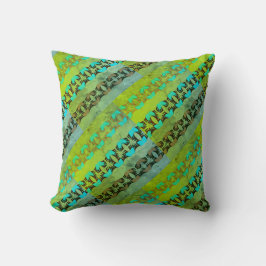 Almofada Aqua Bege Preto Limão Verde Fileiras Mosaico Diago