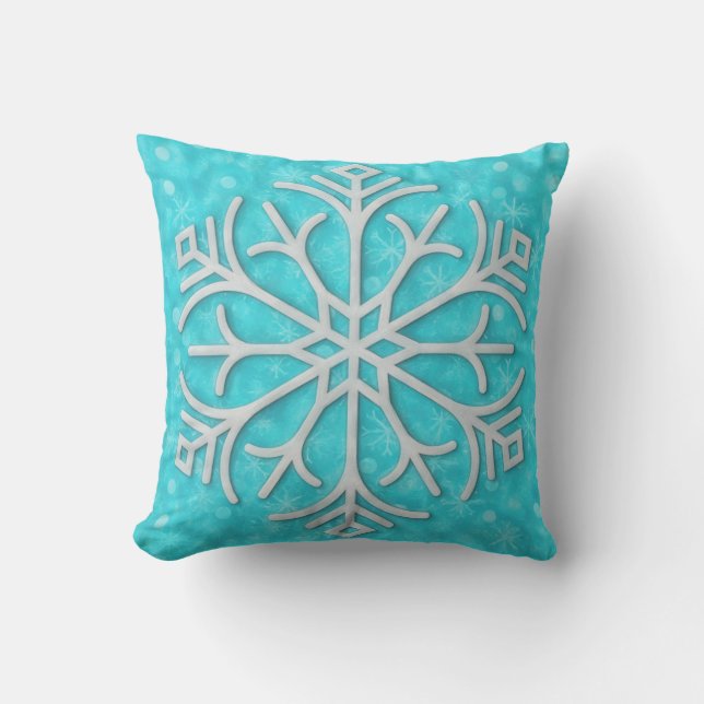 Almofada Aqua Blue Snowflake Art Winter Holiday Pillow (Frente)