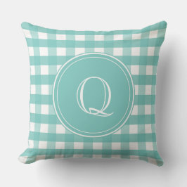 Almofada Aqua Green e White Gingham Monograma