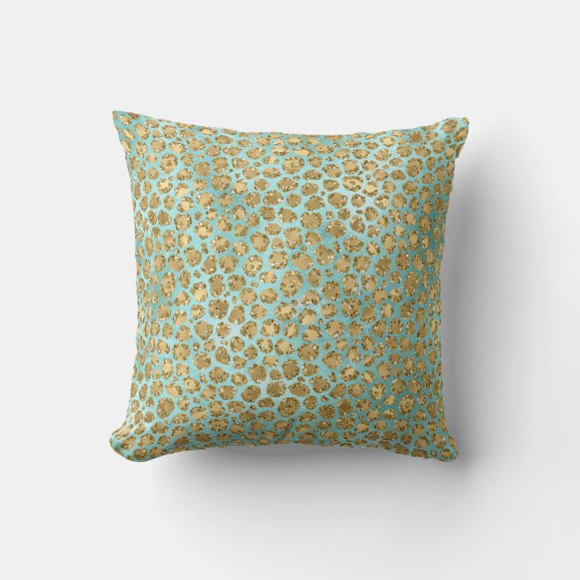 Almofada Aqua Mint Glitz Dourado Leopardo  (Frente)
