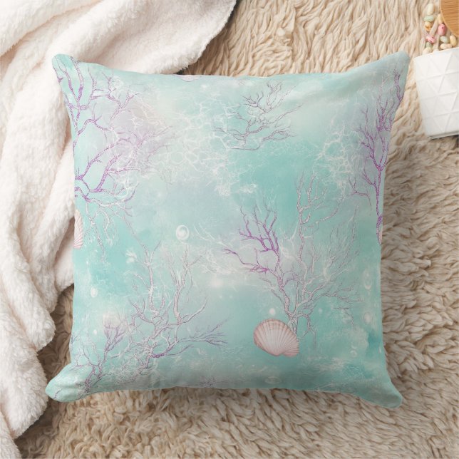 Almofada Aqua Ocean Waves & Seashell Pattern (16) (Cobertor)