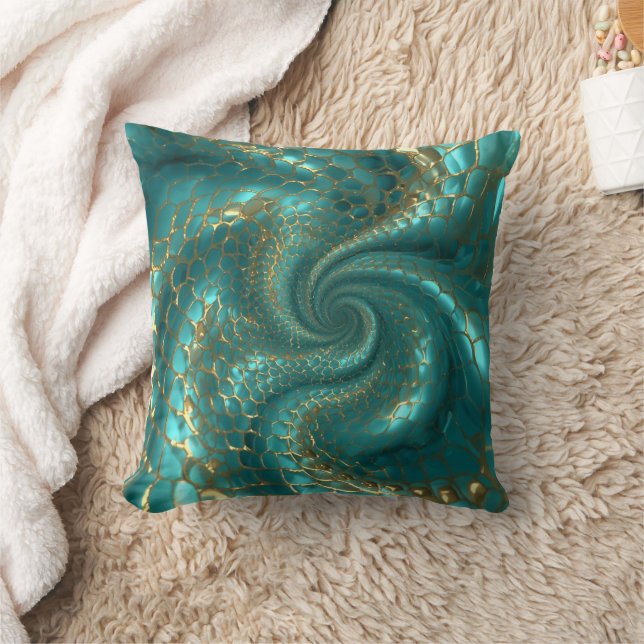 Almofada Aqua Pearlescent & Gold Mermaid Scale Pattern  (Cobertor)