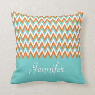 Almofada Aqua personalizado Chevron alaranjado branco azul