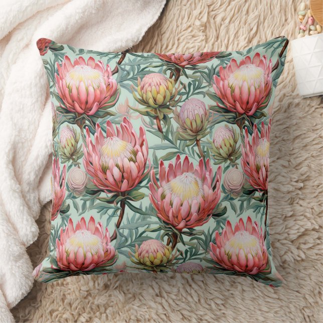 Almofada Aqua Protea-rosa Flores Fynbos Impressão (Cobertor)