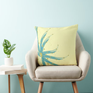 Almofada Aqua Teal Amarelo Chartreuse Travesseiro Floral Mo