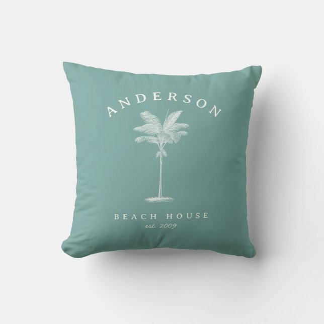 Almofada Aqua Teal Simple Palm Tree Beach House (Frente)