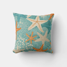 Almofada Aqua Teal Starfish Beach Seashell Pattern