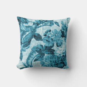 Almofada Aqua Teal Turquoise Blue Floral Toile Tecido n.o 5