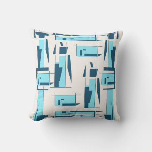 Almofada Aqua Turquesa em Formas e Linhas Brancas Design