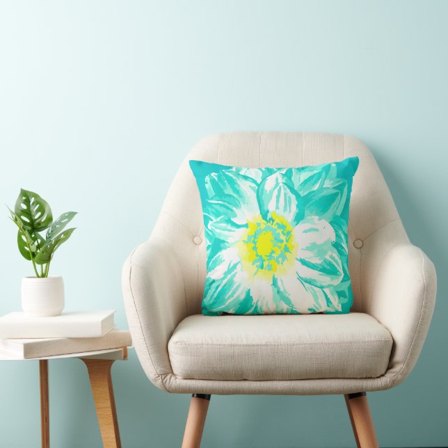 Almofada Aqua Yellow Vintage Painted Flower Travesseiro (Cadeira)