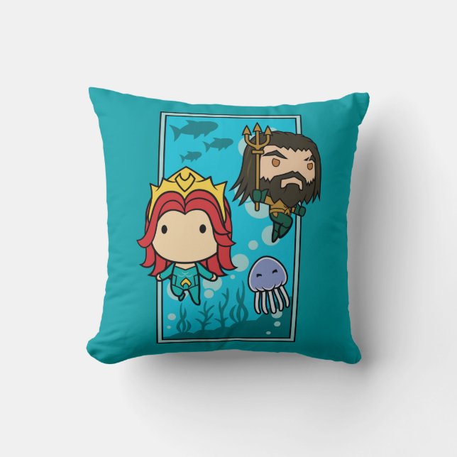 Almofada Aquaman | Chibi Mera & Aquaman Subsea Graphic (Frente)