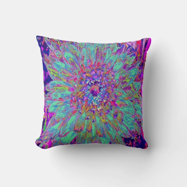 Almofada Aquamarine Rainbow Color Abstrato Dahlia Flower (Frente)