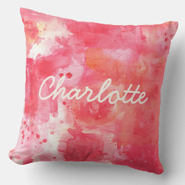 Almofada Aquarela Abstrata Rosa Nome Personalizado