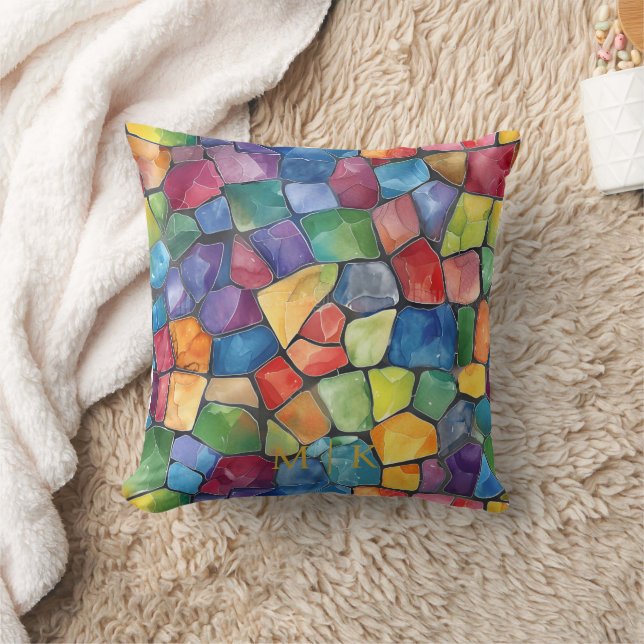 Almofada Aquarela Arco Arco-Íris Vidro Estampado (Cobertor)