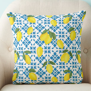 Almofada Aquarela Azul Telha Amarelo Limão Aquarela