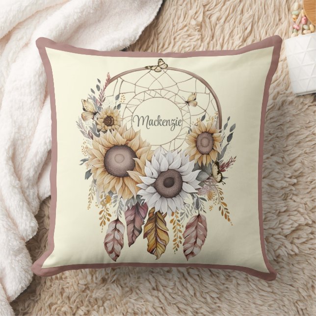 Almofada Aquarela Boho Dreamcatcher Nome Personalizado (Cobertor)