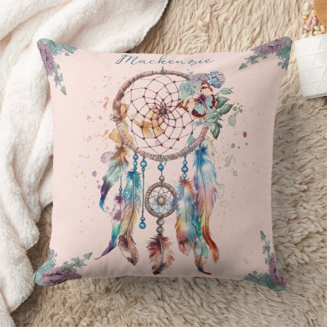 Almofada Aquarela Boho Dreamcatcher Nome Personalizado (Cobertor)