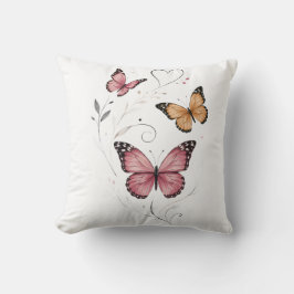 Almofada Aquarela Botânica de Borboleta Rosa