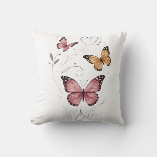 Almofada Aquarela Botânica de Borboleta Rosa