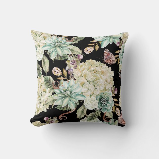 Almofada Aquarela Brilhante: Hydrangea Rosa Pattern. (Frente)