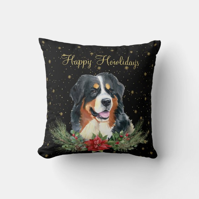 Almofada Aquarela Cachorro Fofo Feliz Natal (Frente)