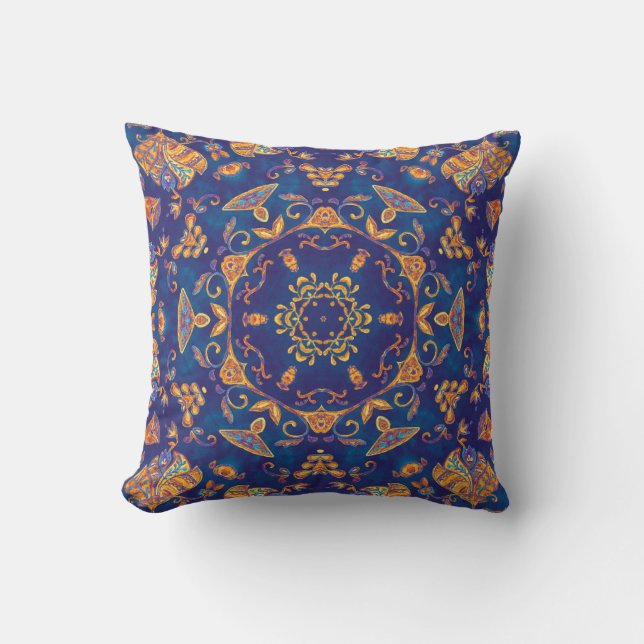 Almofada Aquarela Caleidoscópio Mandala Design Oriental. (Frente)