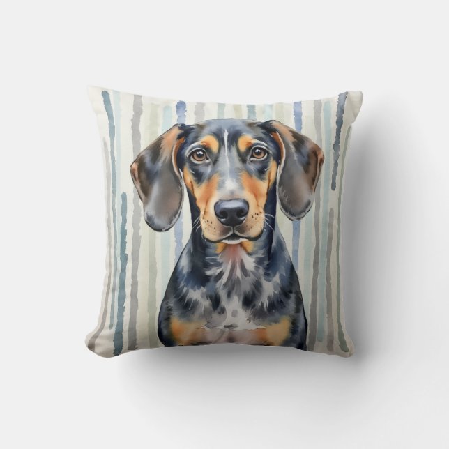 Almofada Aquarela de Bluetick Coonhound com Faixas de Chuva (Frente)