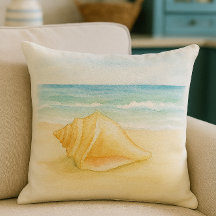 Aquarela de Concha de Vida em Praia
