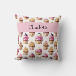 Almofada Aquarela de Cupcake Personalizada para Raparigas