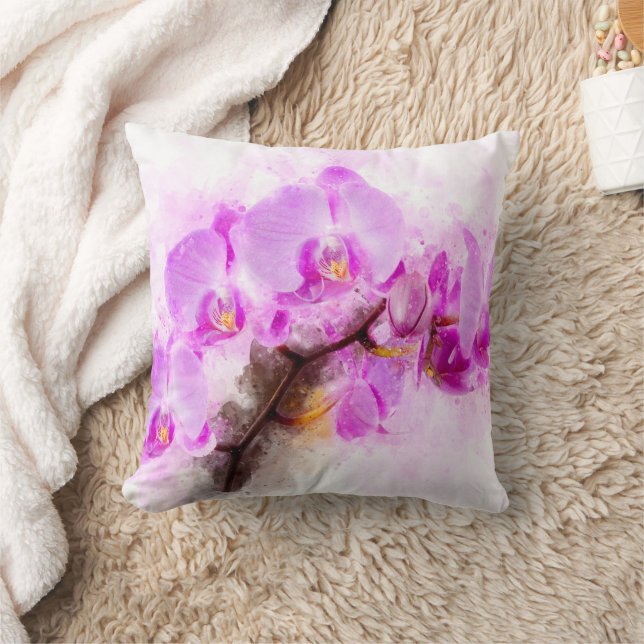 Almofada Aquarela de flor de orquídea - rosa cb 03 (Cobertor)
