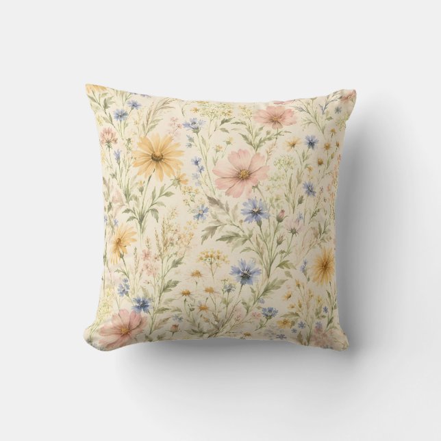 Almofada Aquarela de Flor Silvestre de Casa Pastel (Frente)