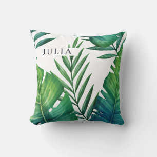 Almofada Aquarela de Folhas Tropicais Personalizadas