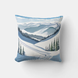 Almofada Aquarela de Montanha de Esqui
