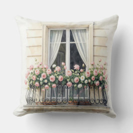Almofada Aquarela de Rosas na Varanda de Paris