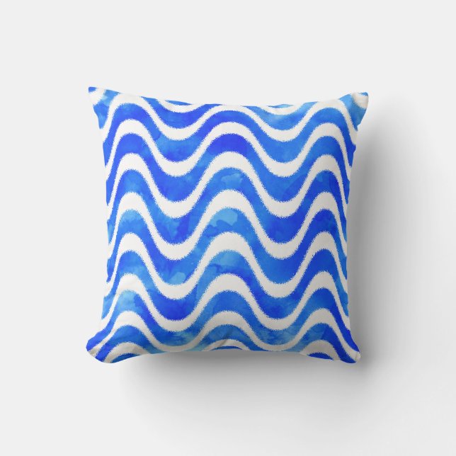 Almofada Aquarela Decorânea De Ondas Azuis (Frente)