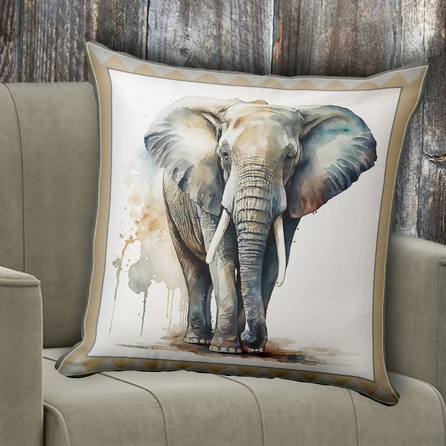 Almofada Aquarela Elefante Arte Animal (Pillow featuring a watercolor design of an elephant. Great for anyone who loves animals)