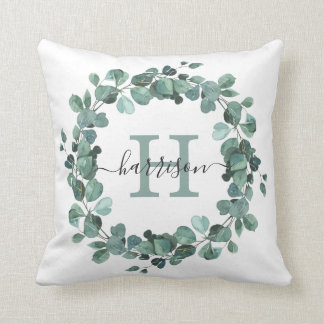 Almofada Aquarela Eucalyptus Wreath Greenery Monograma