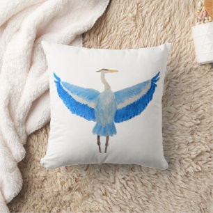 Almofada Aquarela Excelente de aves Azul Herão