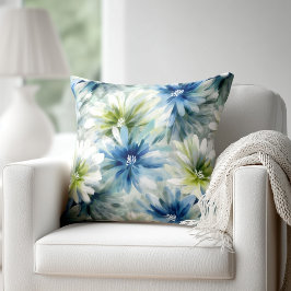 Almofada Aquarela Floral Azul e Verde