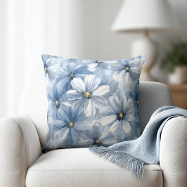 Almofada Aquarela Floral Azul Pálido