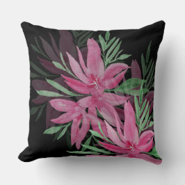 Almofada Aquarela Floral Elegante, Rosa E Negra