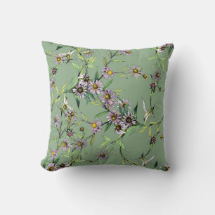 Almofada Aquarela Floral: Padrão Verde Sem Olho