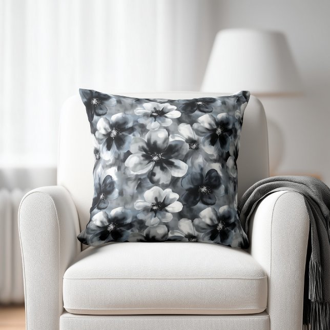 Almofada Aquarela Floral Preto e Cinza (Criador carregado)