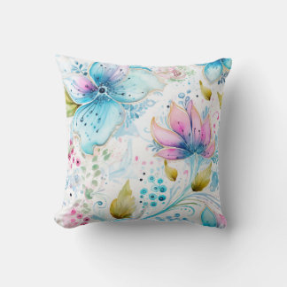 Almofada Aquarela Floral Rosa & Azul