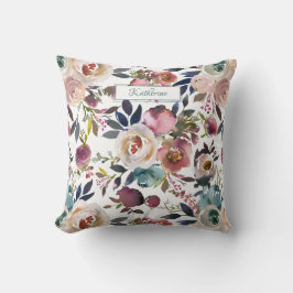 Almofada Aquarela Floral Rosa Bege Vintage Personalizada