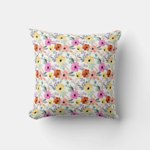 Almofada Aquarela Floral Rosa, Vermelho, Amarelo